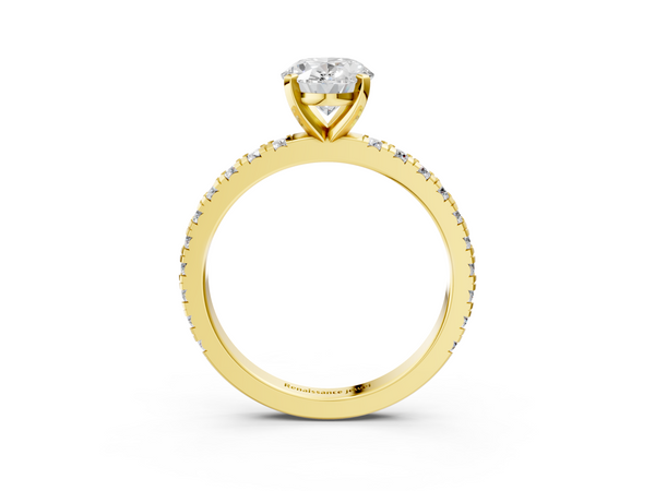 Yellow Gold Oval Solitaire Engagement Ring Setting with Shared Prong Round Accent Band