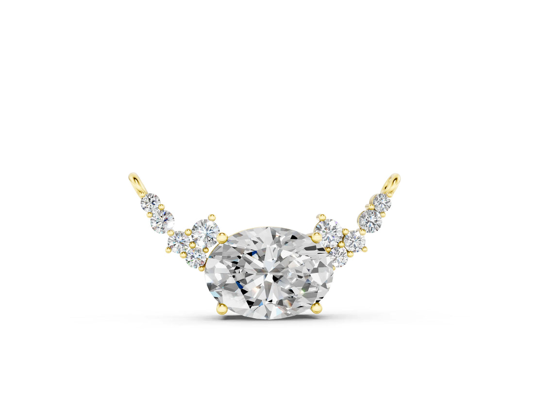 Yellow gold Oval Diamond Pendant with Heart Accents and Prong Setting_11