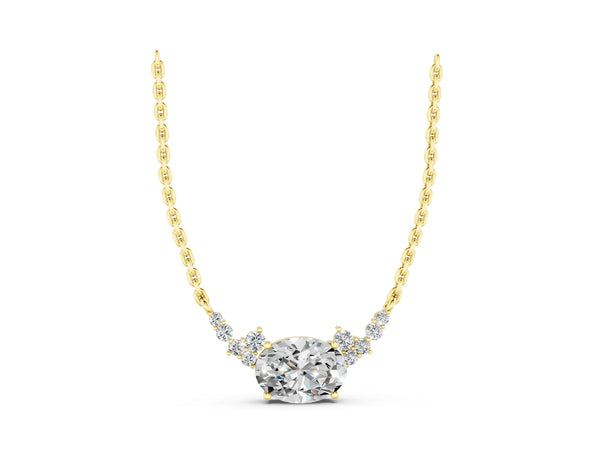 Yellow gold Oval Diamond Pendant with Heart Accents and Prong Setting