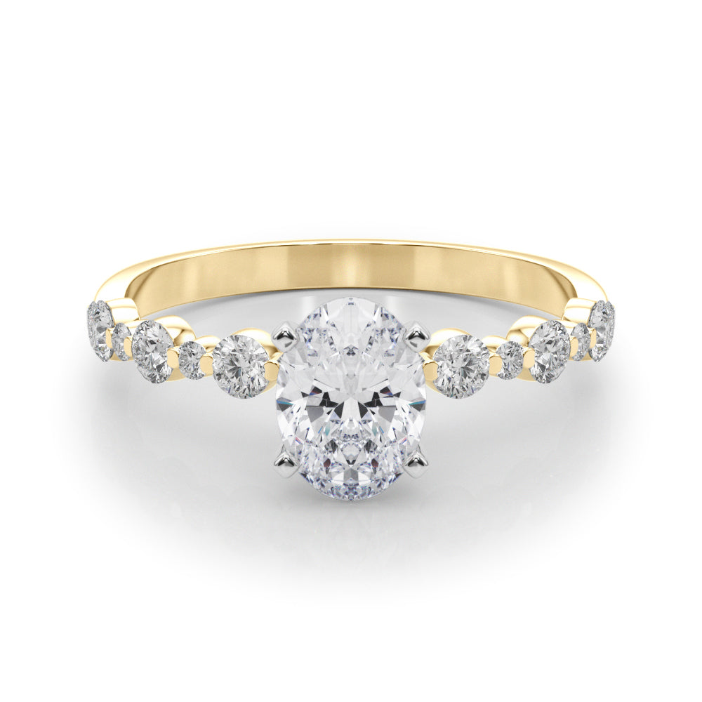 Yellow gold Oval Diamond Prong Set Engagement Ring with Pave Band 1