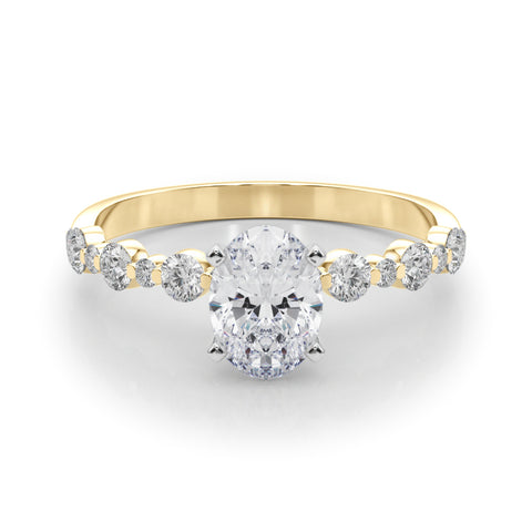 Yellow gold Oval Diamond Prong Set Engagement Ring with Pave Band 1