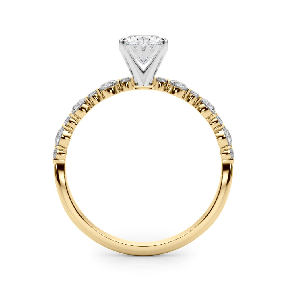 Yellow gold Oval Diamond Prong Set Engagement Ring with Pave Band 2
