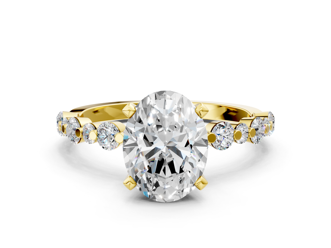 Yellow gold Oval Diamond Prong Set Engagement Ring with Pave Band_222