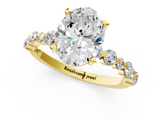 Yellow gold Oval Diamond Prong Set Engagement Ring with Pave Band_223