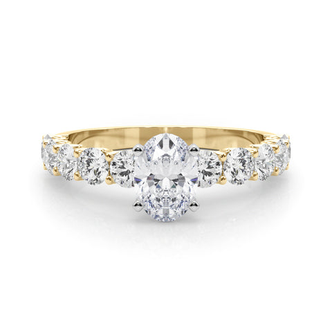 Yellow gold Oval Diamond Prong Setting with Side Stones on a Pave Band 1