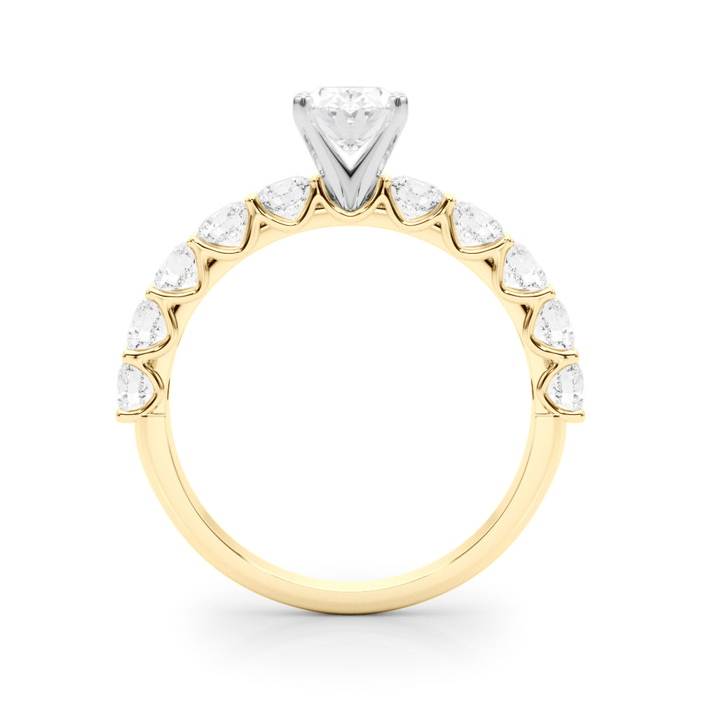 Yellow gold Oval Diamond Prong Setting with Side Stones on a Pave Band 2