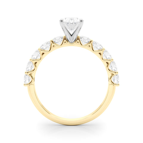 Yellow gold Oval Diamond Prong Setting with Side Stones on a Pave Band 2