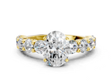 Yellow gold Oval Diamond Prong Setting with Side Stones on a Pave Band_131