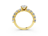 Yellow gold Oval Diamond Prong Setting with Side Stones on a Pave Band_134