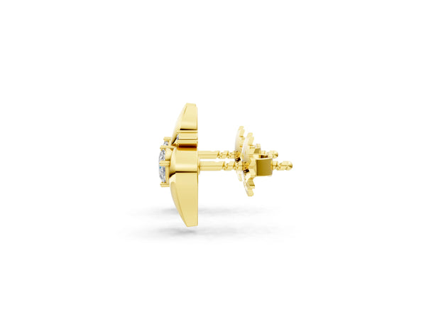 Yellow gold Oval Diamond Shell Stud Earrings