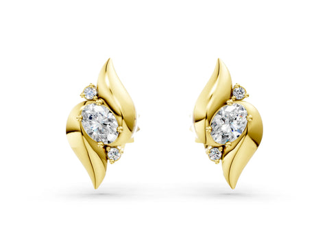 Yellow gold Oval Diamond Shell Stud Earrings