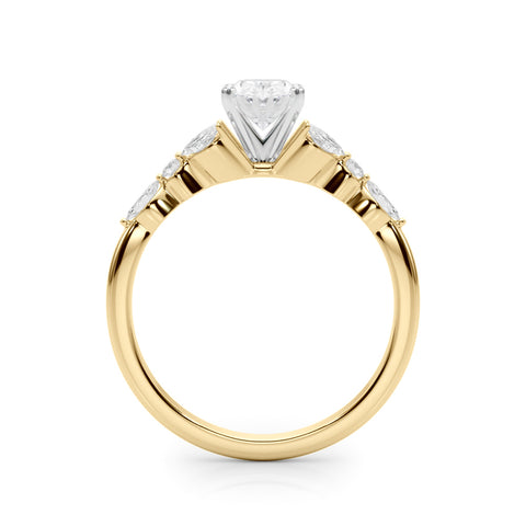 Yellow gold Oval Diamond Solitaire with Side Stones on a White Gold Band and Four-Prong Setting 2