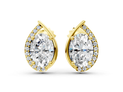Yellow gold Oval Diamond Teardrop Framed Stud Earrings