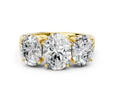 Yellow gold Oval Diamond Three-Stone Ring with Prong Setting and Textured Band_14