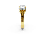 Yellow gold Oval Diamond Three-Stone Ring with Prong Setting and Textured Band_16