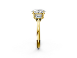 Yellow gold Oval Diamond Three-Stone Ring with Trapezoid Side Stones and Prong Setting_24