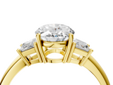 Yellow gold Oval Diamond Three-Stone Ring with Trapezoid Side Stones and Prong Setting_26
