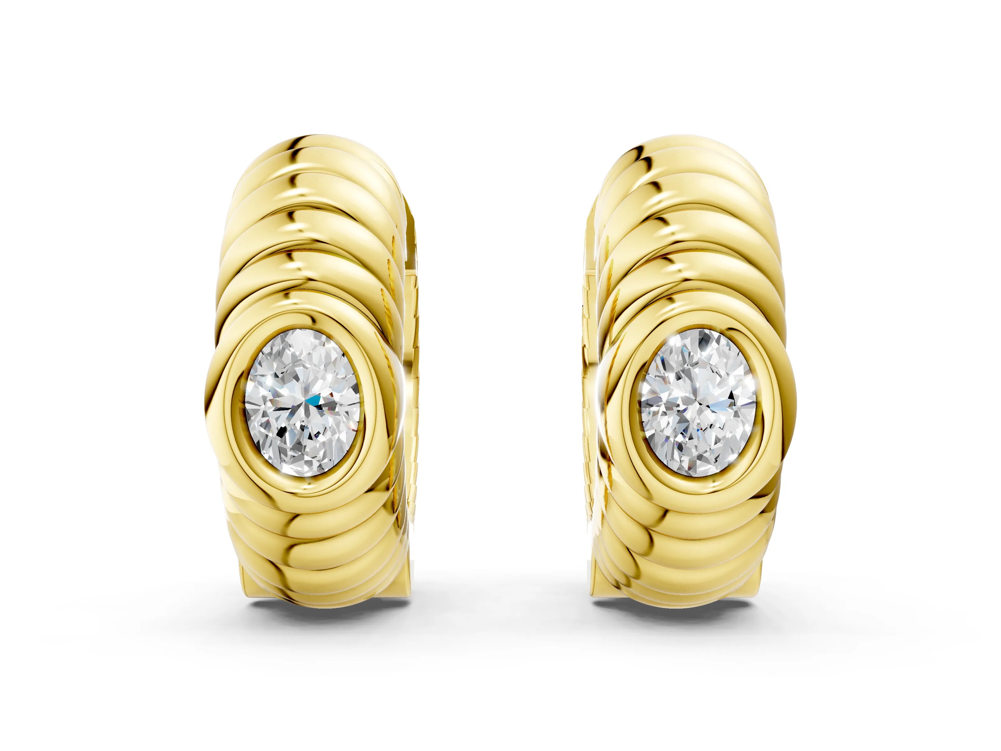 Yellow gold Oval Diamond Vera Hoop Earrings
