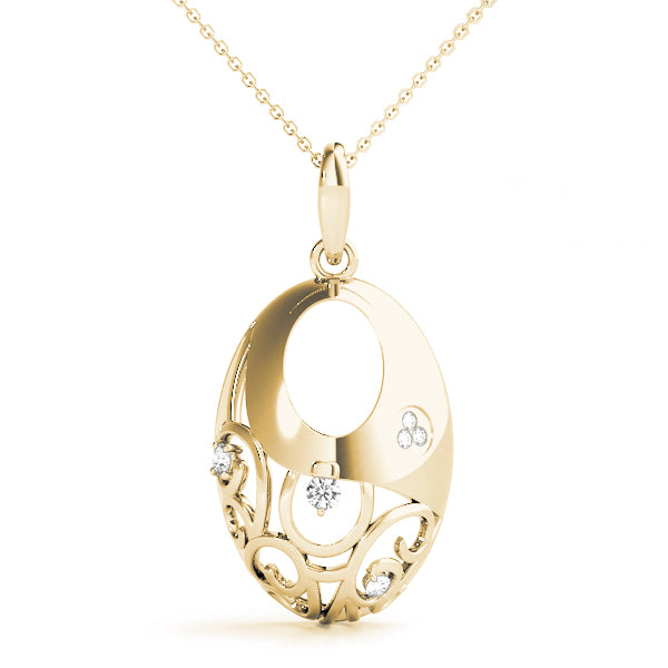 Yellow gold Oval Filigree Pendant with Round Diamond Prong Setting