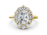 Yellow gold Oval Halo Cluster Diamond Engagement Ring with Prong Setting and Polished Band_63