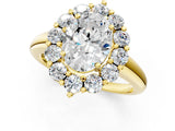 Yellow gold Oval Halo Cluster Diamond Engagement Ring with Prong Setting and Polished Band_64