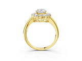 Yellow gold Oval Halo Cluster Diamond Engagement Ring with Prong Setting and Polished Band_66