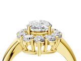 Yellow gold Oval Halo Cluster Diamond Engagement Ring with Prong Setting and Polished Band_67