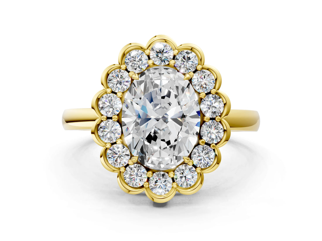 Yellow gold Oval Halo Cluster Diamond Engagement Ring with Solitaire Band and Prong Setting_66