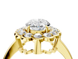 Yellow gold Oval Halo Cluster Diamond Engagement Ring with Solitaire Band and Prong Setting_70