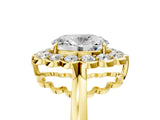 Yellow gold Oval Halo Cluster Diamond Engagement Ring with Solitaire Band and Prong Setting_71