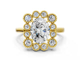 Yellow gold Oval Halo Diamond Cluster Engagement Ring with Milgrain Bezel Setting and Solitaire Band_27