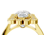 Yellow gold Oval Halo Diamond Cluster Engagement Ring with Milgrain Bezel Setting and Solitaire Band_31
