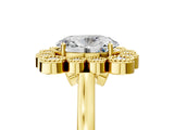 Yellow gold Oval Halo Diamond Cluster Engagement Ring with Milgrain Bezel Setting and Solitaire Band_32