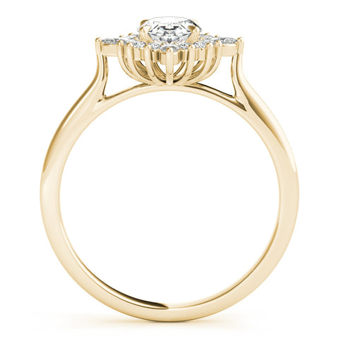 Yellow gold Oval Halo Diamond Cluster Ring with Marquise and Round Stones on a White Gold Band with Prong Setting 2