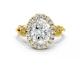 Yellow gold Oval Halo Diamond Engagement Ring with Filigree Band and Four-Prong Setting_81