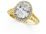 Yellow gold Oval Halo Diamond Engagement Ring with Intricate Filigree Band and Four-Prong Setting_38