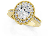 Yellow gold Oval Halo Diamond Engagement Ring with Milgrain Pave Band and Four-Prong Setting_106