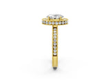 Yellow gold Oval Halo Diamond Engagement Ring with Milgrain Pave Band and Four-Prong Setting_107
