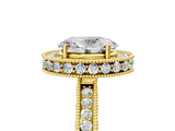Yellow gold Oval Halo Diamond Engagement Ring with Milgrain Pave Band and Four-Prong Setting_110