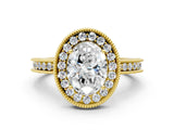 Yellow gold Oval Halo Diamond Engagement Ring with Milgrain Pave Band and Four-Prong Setting_12