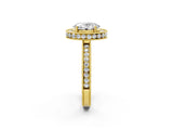 Yellow gold Oval Halo Diamond Engagement Ring with Milgrain Pave Band and Four-Prong Setting_14