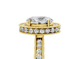 Yellow gold Oval Halo Diamond Engagement Ring with Milgrain Pave Band and Four-Prong Setting_17