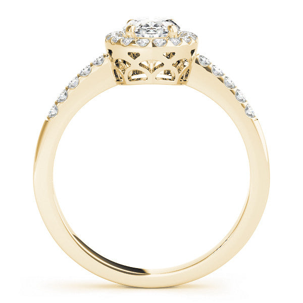 Yellow gold Oval Halo Diamond Engagement Ring with Pavé Band and Four-Prong Setting 2