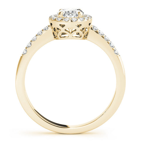 Yellow gold Oval Halo Diamond Engagement Ring with Pavé Band and Four-Prong Setting 2
