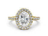 Yellow gold Oval Halo Diamond Engagement Ring with Pavé Band and Four-Prong Setting_72