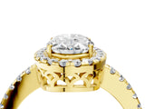 Yellow gold Oval Halo Diamond Engagement Ring with Pavé Band and Four-Prong Setting_76