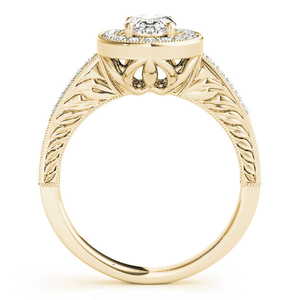 Yellow gold Oval Halo Diamond Engagement Ring with Pave Band and Four-Prong Setting 2