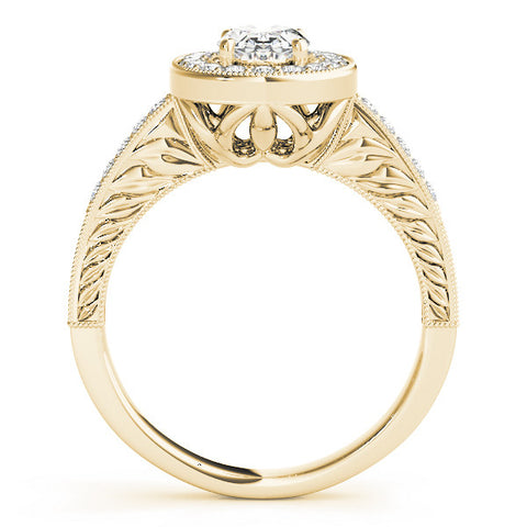 Yellow gold Oval Halo Diamond Engagement Ring with Pave Band and Four-Prong Setting 2