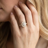Yellow gold Oval Halo Diamond Engagement Ring with Pave Band and Four-Prong Setting_8