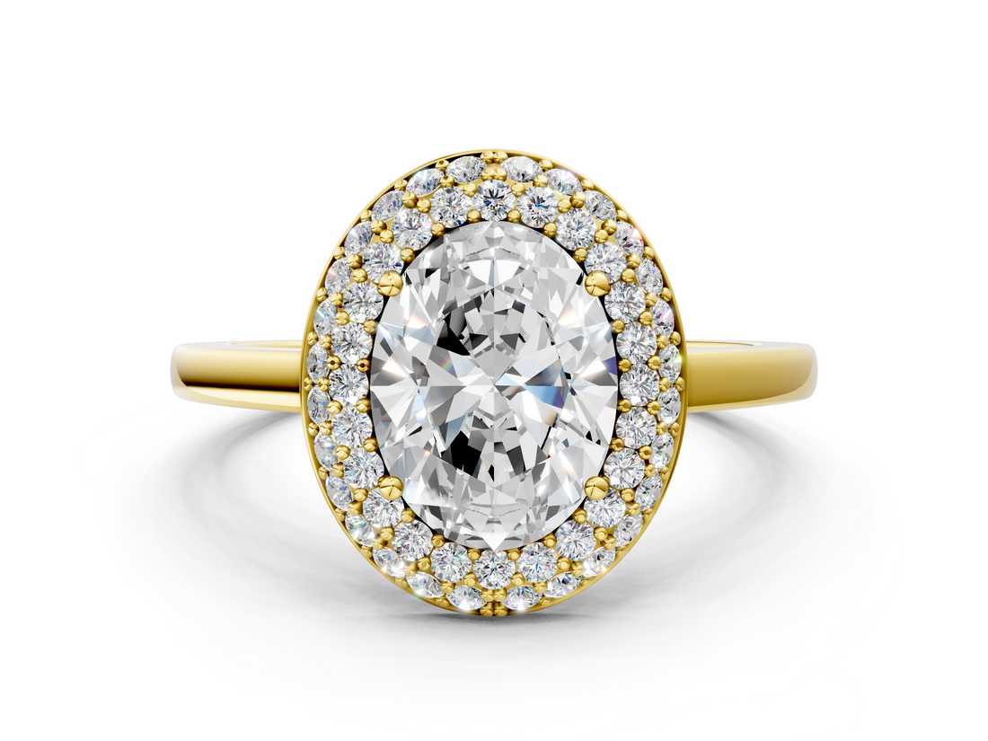 Yellow gold Oval Halo Diamond Engagement Ring with Solitaire Band and Four-Prong Setting_20